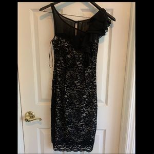 The Limited Black Lace Dress with Ruffle Shoulder